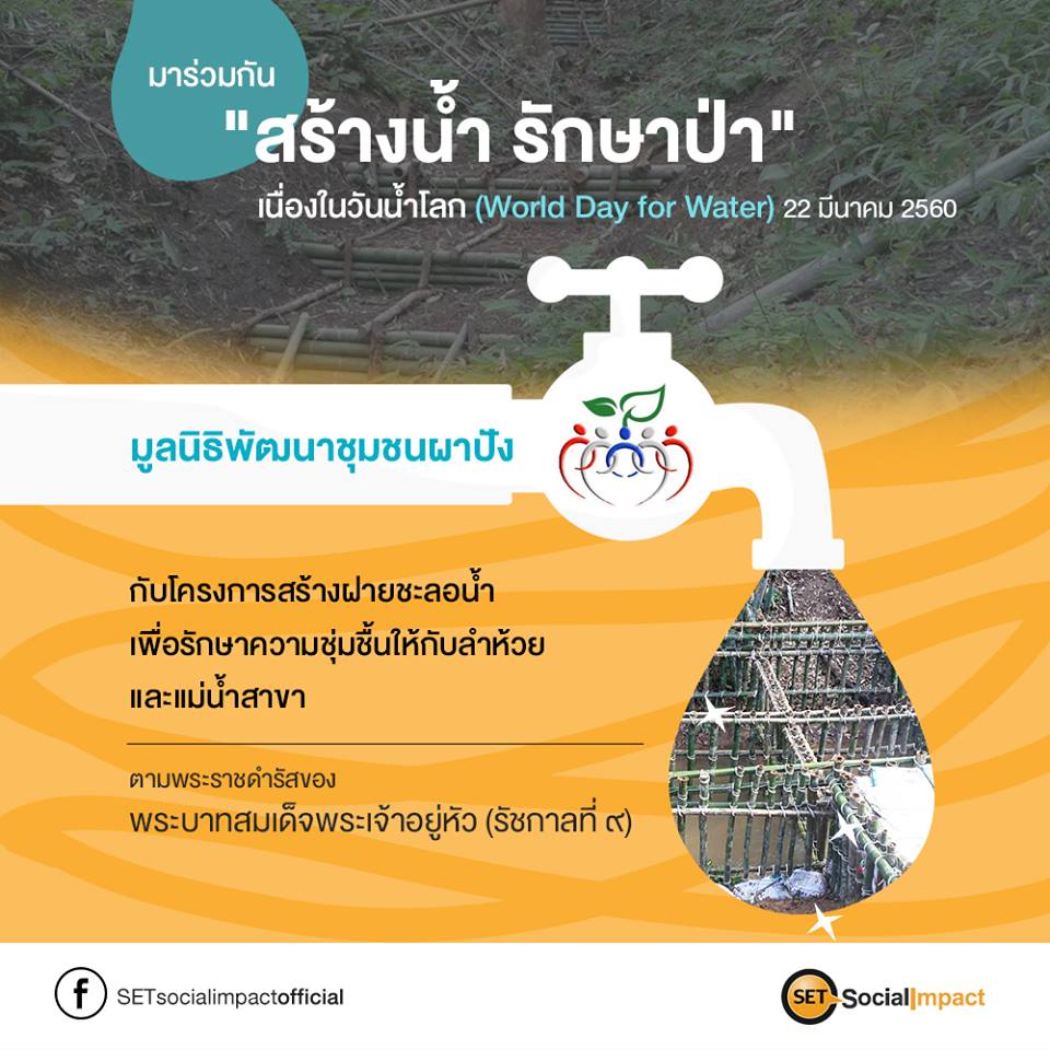 มาร่วมกัน สร้างน้ำ รักษาป่า เนื่องใน วันน้ำโลก ( World day for water ) กับ มูลนิธิพัฒนาชุมชนผาปัง